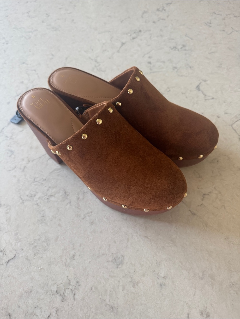NWT Time and Tru Brown Studded Suede Clog Heels w/ block heels W 11 - Picture 6 of 6